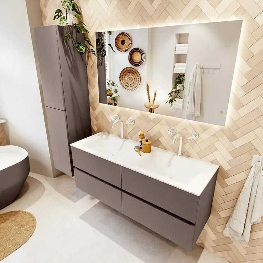 Mondiaz VICA 130cm badmeubel onderkast Smoke 4 lades. Wastafel CLOUD dubbel 2 kraangaten kleur Talc. - Foto 2