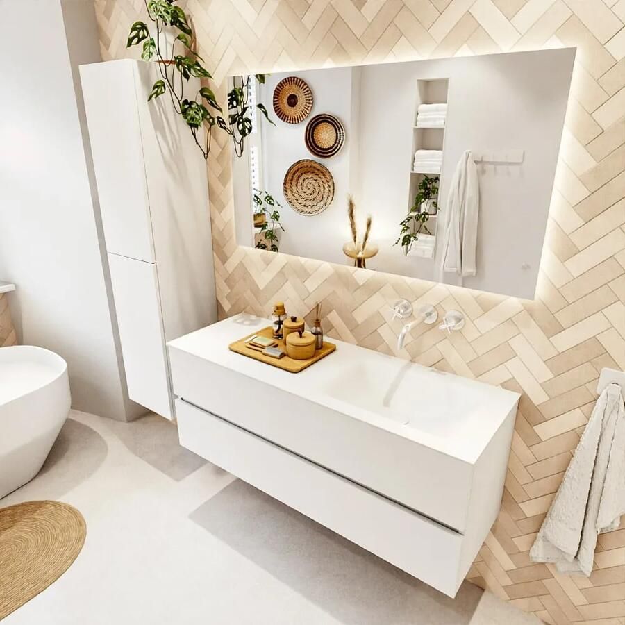 Mondiaz VICA 130cm badmeubel onderkast Talc 2 lades. Wastafel CLOUD rechts zonder kraangat kleur Talc. - Foto 2