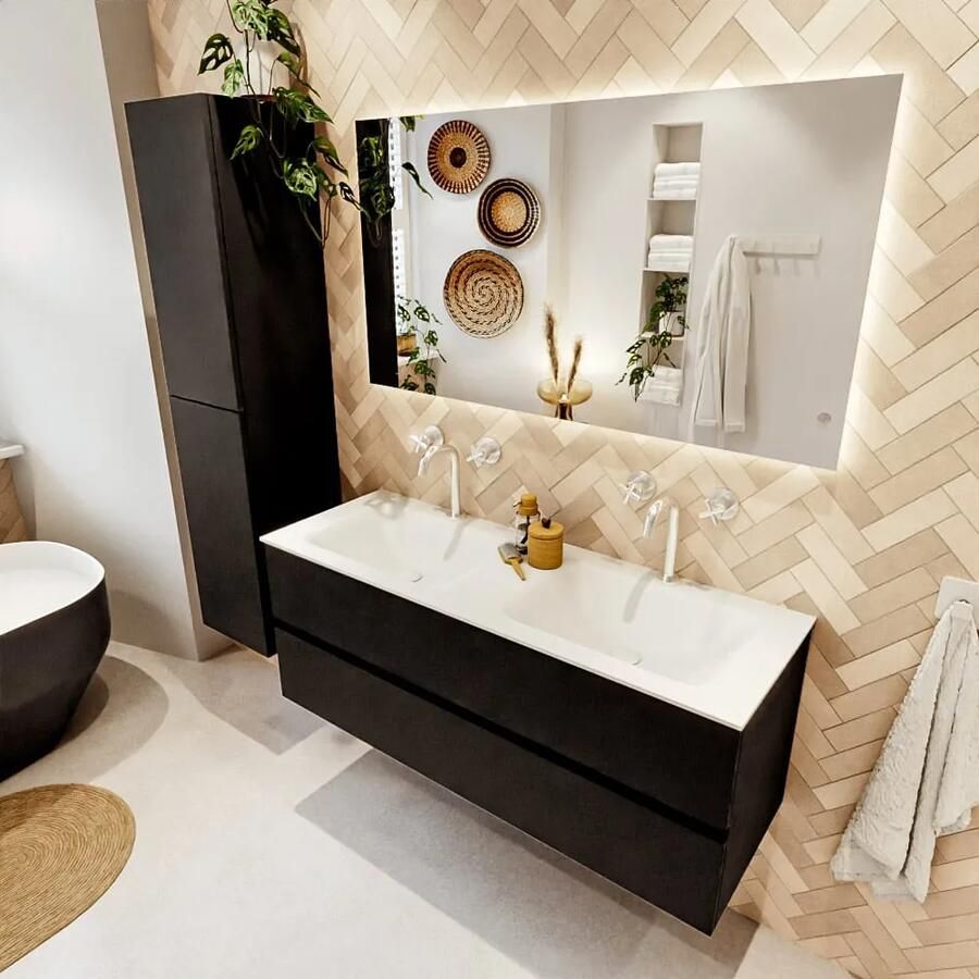Mondiaz VICA 130cm badmeubel onderkast Urban 2 lades. Wastafel CLOUD dubbel 2 kraangaten kleur Talc.