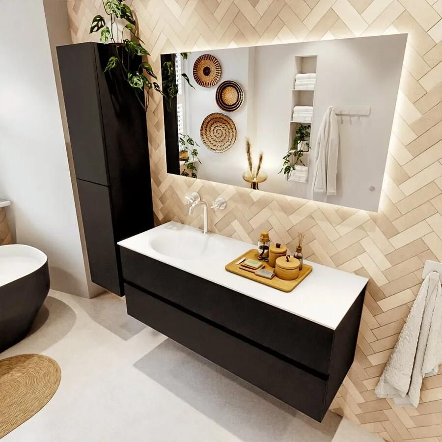 Mondiaz VICA 130cm badmeubel onderkast Urban 2 lades. Wastafel MOON links 1 kraangat kleur Talc. - Foto 2