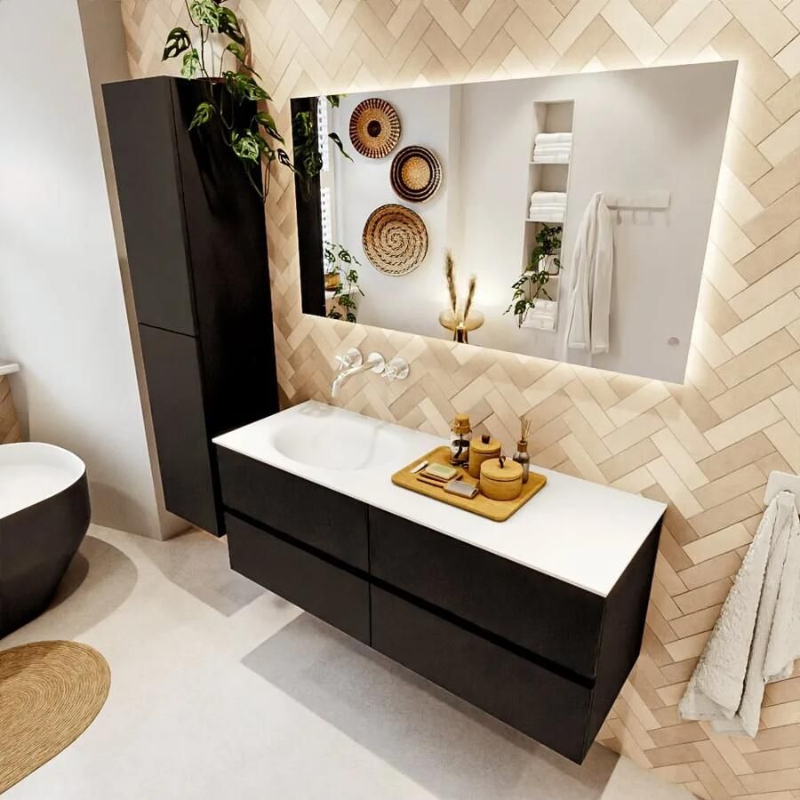 Mondiaz VICA 130cm badmeubel onderkast Urban 4 lades. Wastafel MOON links zonder kraangat kleur Talc. - Foto 2