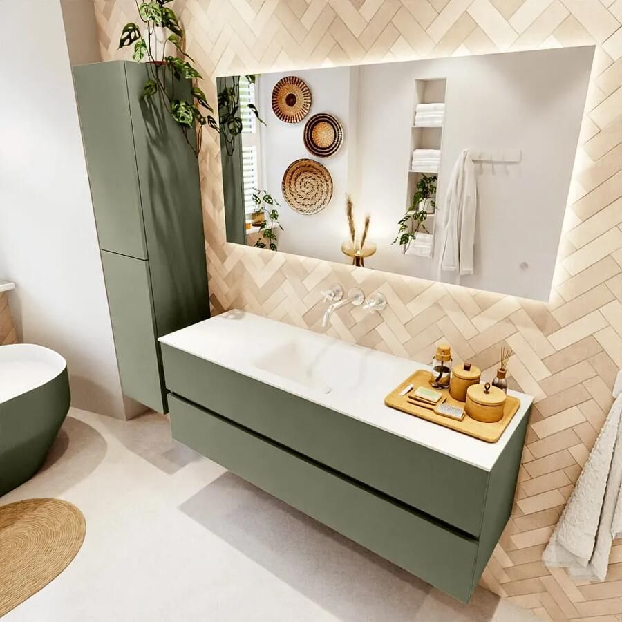 Mondiaz VICA 140cm badmeubel onderkast Army 2 lades. Wastafel CLOUD midden zonder kraangat kleur Talc. - Foto 2