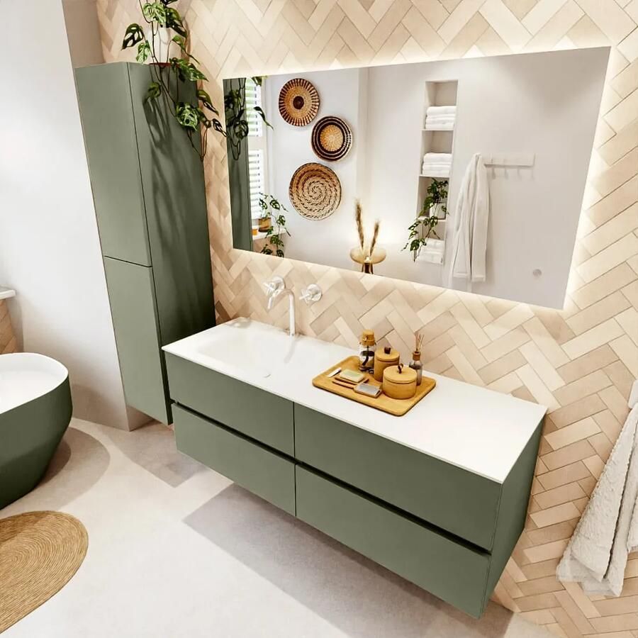 Mondiaz VICA 140cm badmeubel onderkast Army 4 lades. Wastafel CLOUD links 1 kraangat kleur Talc. - Foto 2