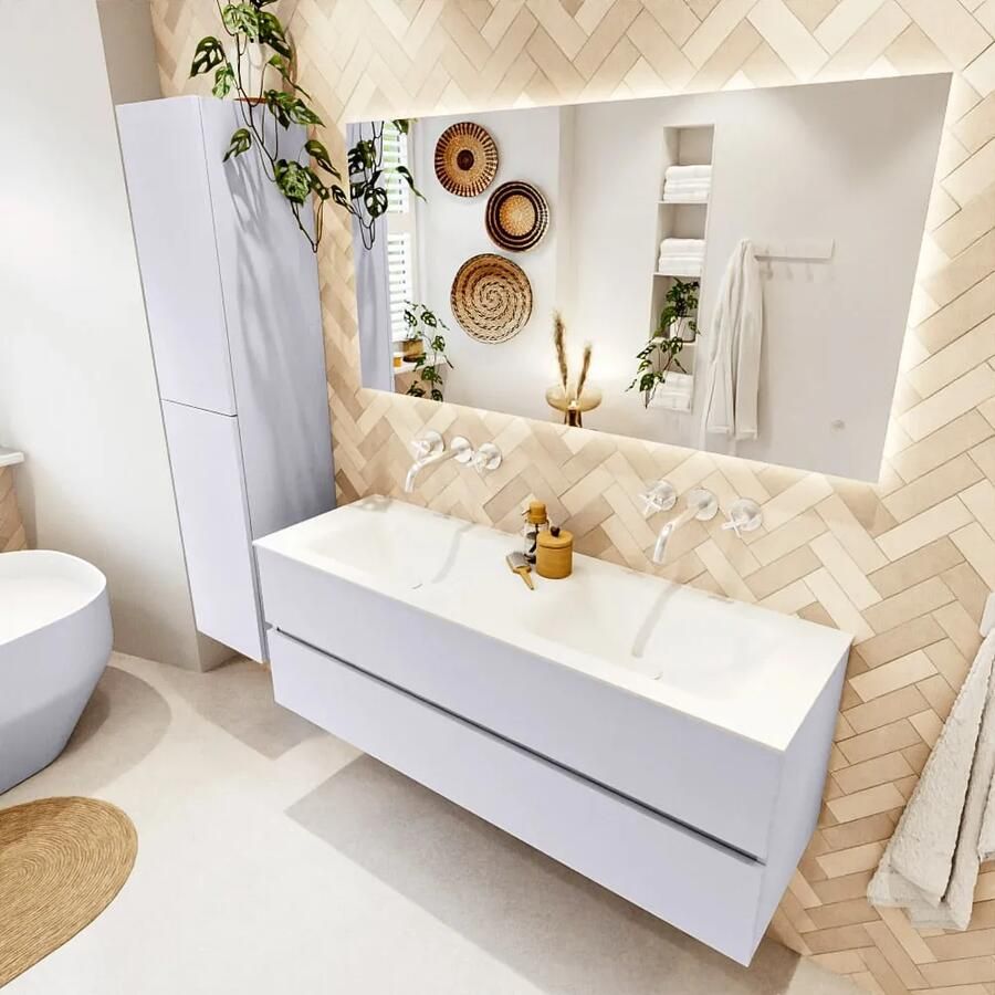 Mondiaz VICA 140cm badmeubel onderkast Cale 2 lades. Wastafel CLOUD dubbel zonder kraangat kleur Talc. - Foto 2