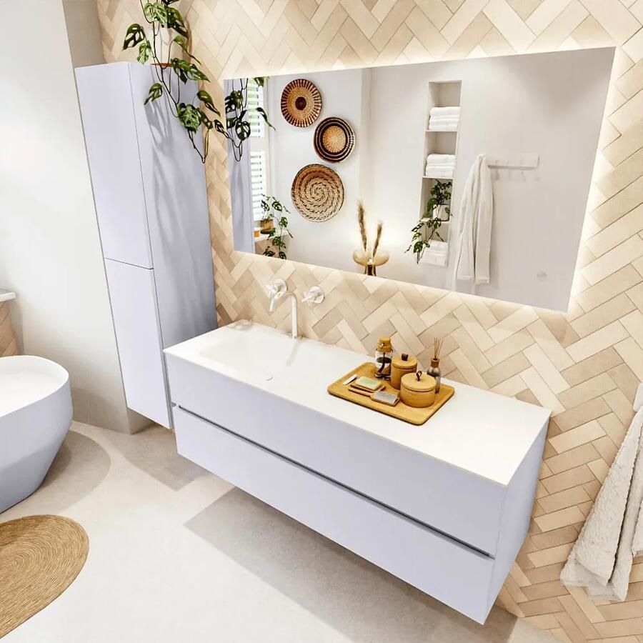 Mondiaz VICA 140cm badmeubel onderkast Cale 2 lades. Wastafel CLOUD links 1 kraangat kleur Talc. - Foto 2