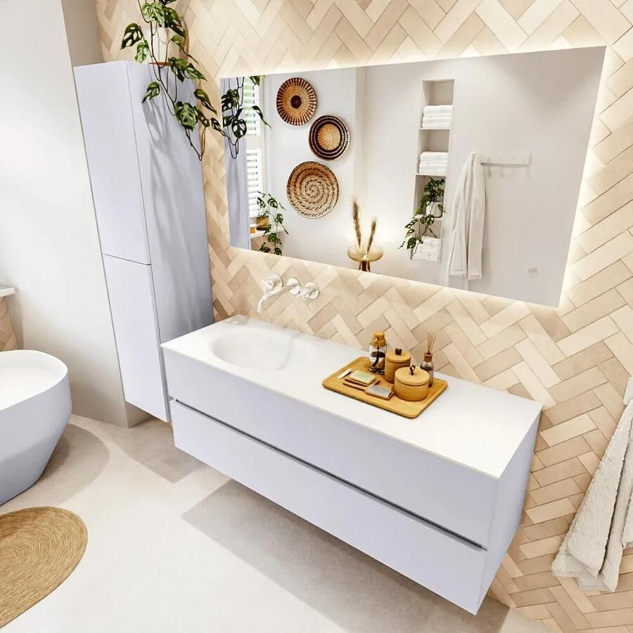 Mondiaz VICA 140cm badmeubel onderkast Cale 2 lades. Wastafel MOON links zonder kraangat kleur Talc. - Foto 2