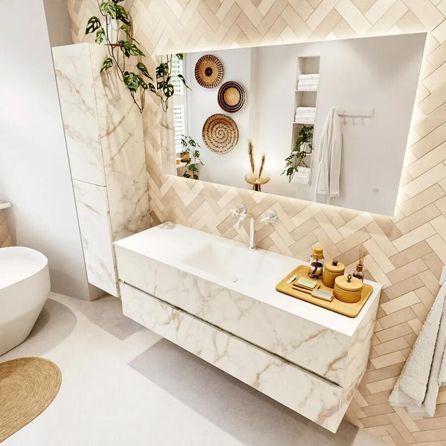 Mondiaz VICA 140cm badmeubel onderkast Carrara 2 lades. Wastafel CLOUD midden 1 kraangat kleur Talc. - Foto 2