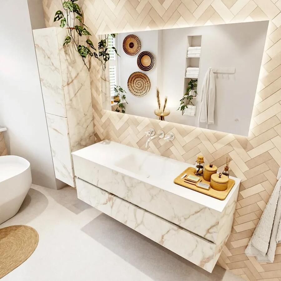 Mondiaz VICA 140cm badmeubel onderkast Carrara 2 lades. Wastafel CLOUD midden zonder kraangat kleur Talc. - Foto 2