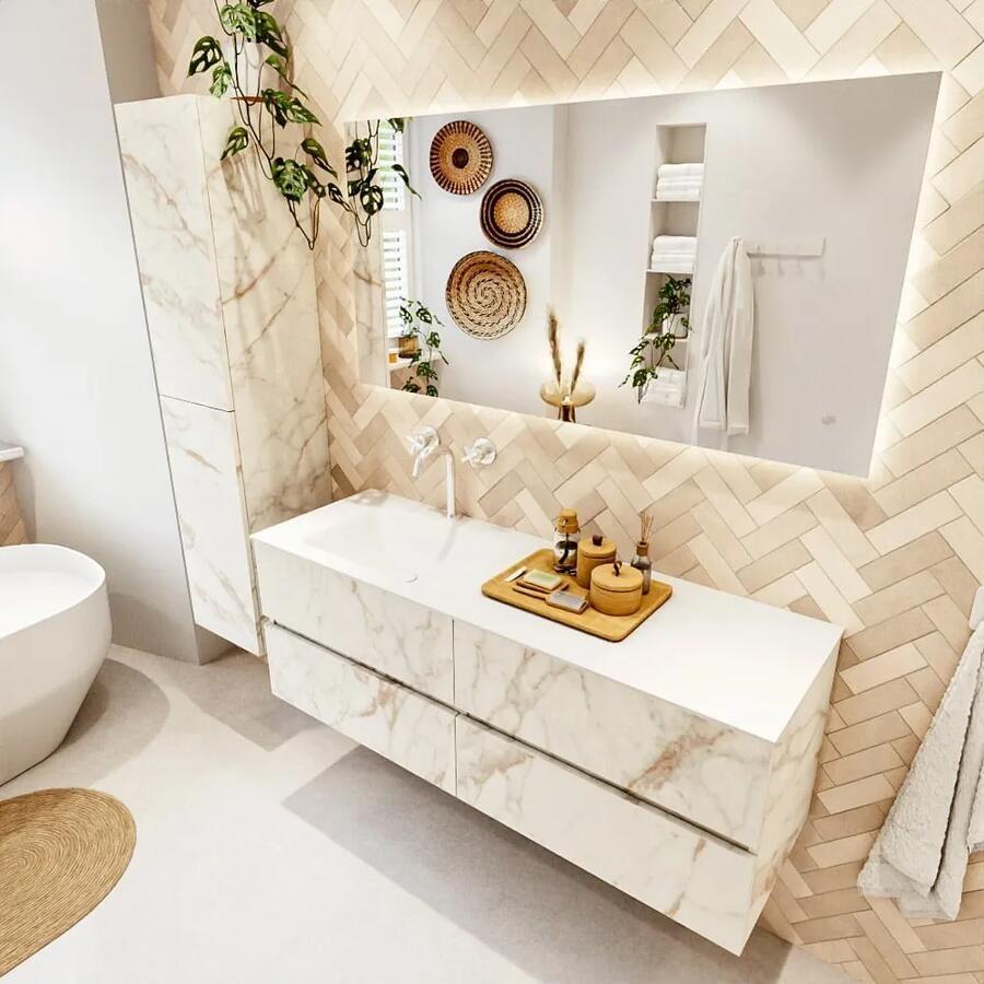 Mondiaz VICA 140cm badmeubel onderkast Carrara 4 lades. Wastafel CLOUD links 1 kraangat kleur Talc. - Foto 2