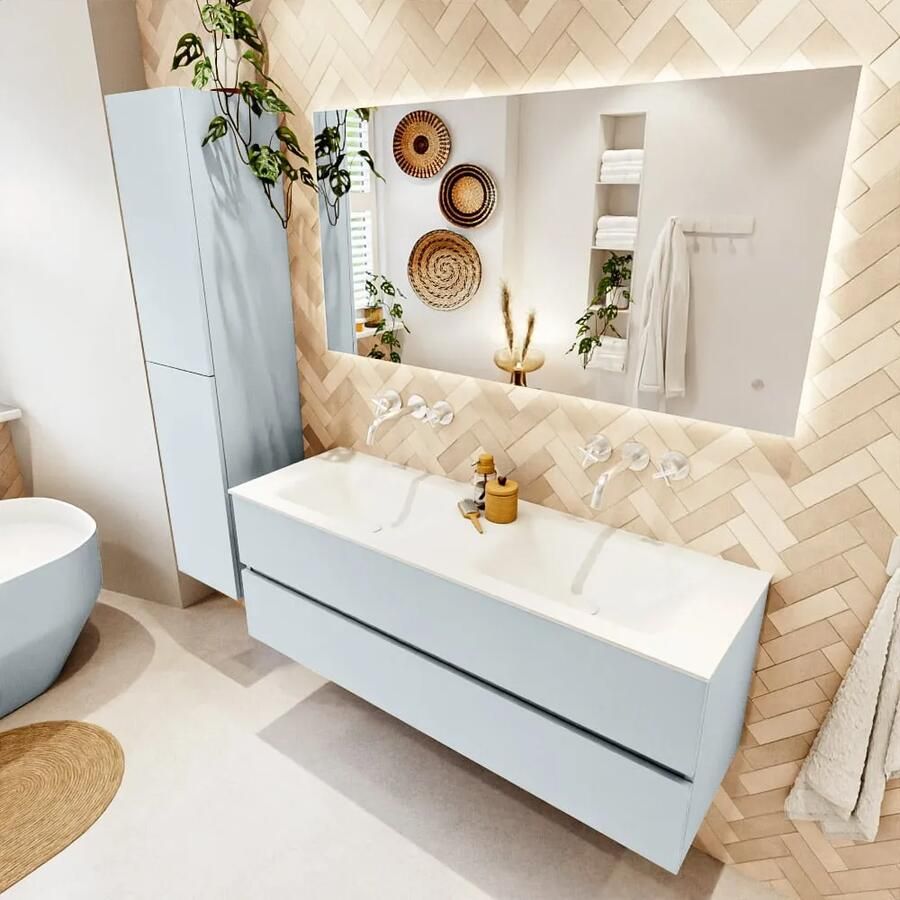 Mondiaz VICA 140cm badmeubel onderkast Clay 2 lades. Wastafel CLOUD dubbel zonder kraangat kleur Talc. - Foto 2