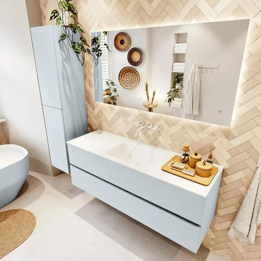 Mondiaz VICA 140cm badmeubel onderkast Clay 2 lades. Wastafel CLOUD midden zonder kraangat kleur Talc. - Foto 2