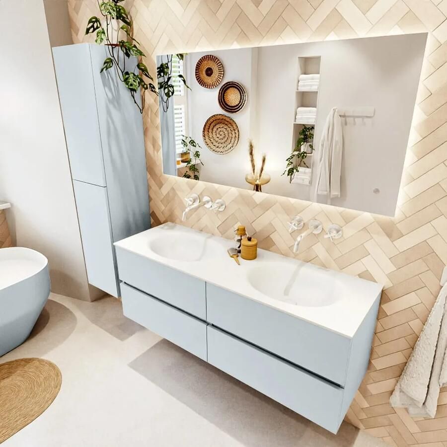 Mondiaz VICA 140cm badmeubel onderkast Clay 4 lades. Wastafel MOON dubbel zonder kraangat kleur Talc. - Foto 2