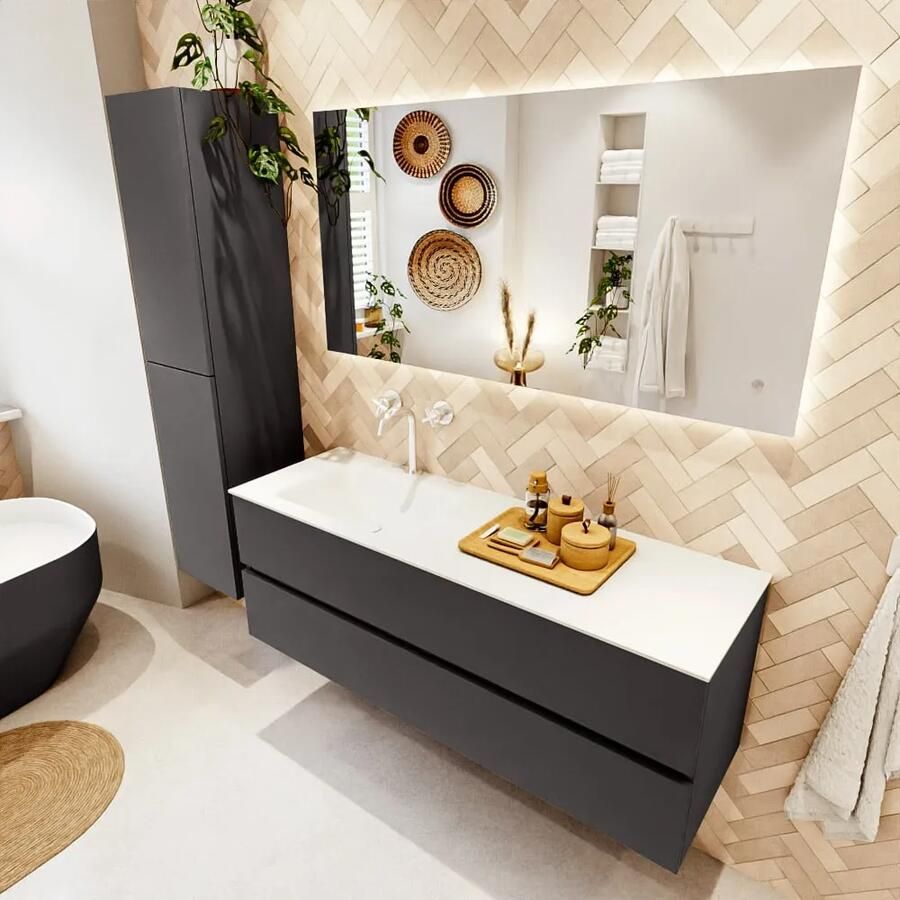 Mondiaz VICA 140cm badmeubel onderkast Dark Grey 2 lades. Wastafel CLOUD links 1 kraangat kleur Talc. - Foto 2