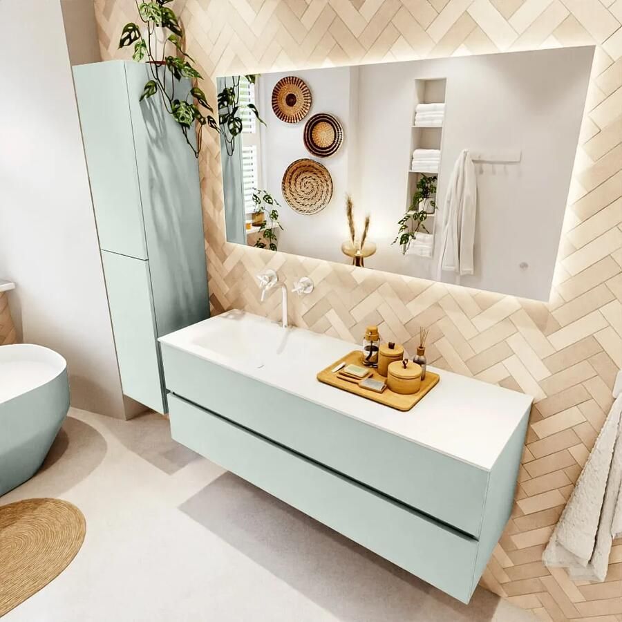 Mondiaz VICA 140cm badmeubel onderkast Greey 2 lades. Wastafel CLOUD links 1 kraangat kleur Talc. - Foto 2