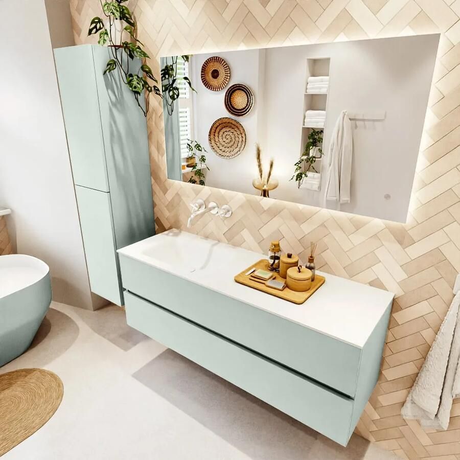 Mondiaz VICA 140cm badmeubel onderkast Greey 2 lades. Wastafel CLOUD links zonder kraangat kleur Talc. - Foto 2