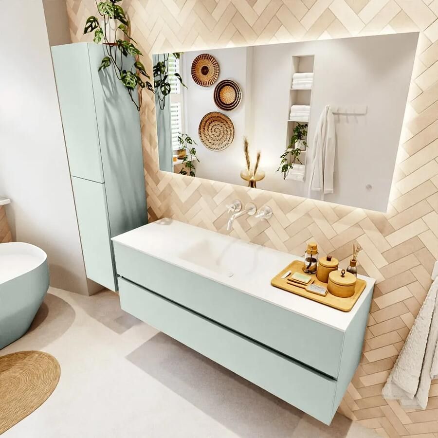 Mondiaz VICA 140cm badmeubel onderkast Greey 2 lades. Wastafel CLOUD midden zonder kraangat kleur Talc.