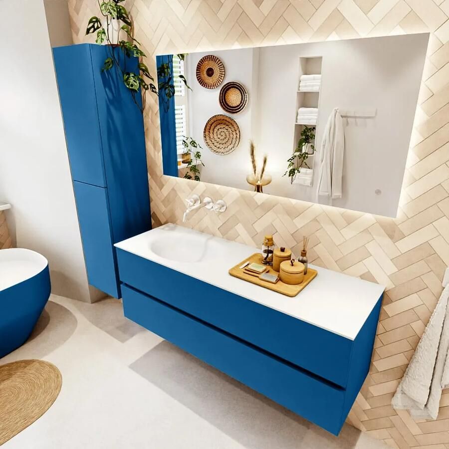 Mondiaz VICA 140cm badmeubel onderkast Jeans 2 lades. Wastafel MOON links zonder kraangat kleur Talc. - Foto 2