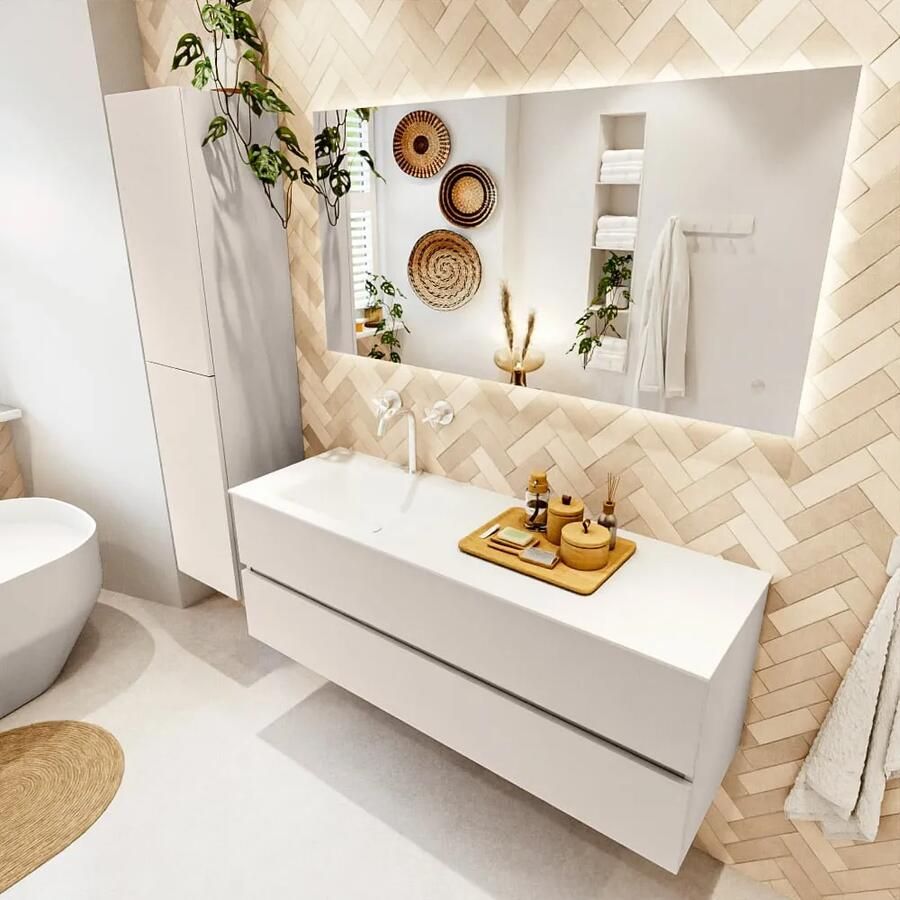 Mondiaz VICA 140cm badmeubel onderkast Linen 2 lades. Wastafel CLOUD links 1 kraangat kleur Talc. - Foto 2