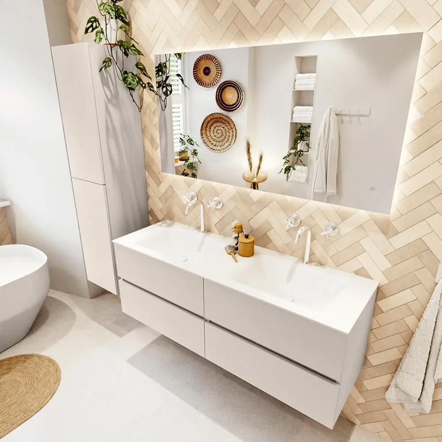 Mondiaz VICA 140cm badmeubel onderkast Linen 4 lades. Wastafel CLOUD dubbel 2 kraangaten kleur Talc. - Foto 2