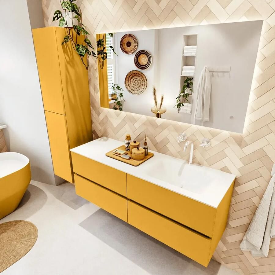 Mondiaz VICA 140cm badmeubel onderkast Ocher 4 lades. Wastafel CLOUD rechts 1 kraangat kleur Talc. - Foto 2