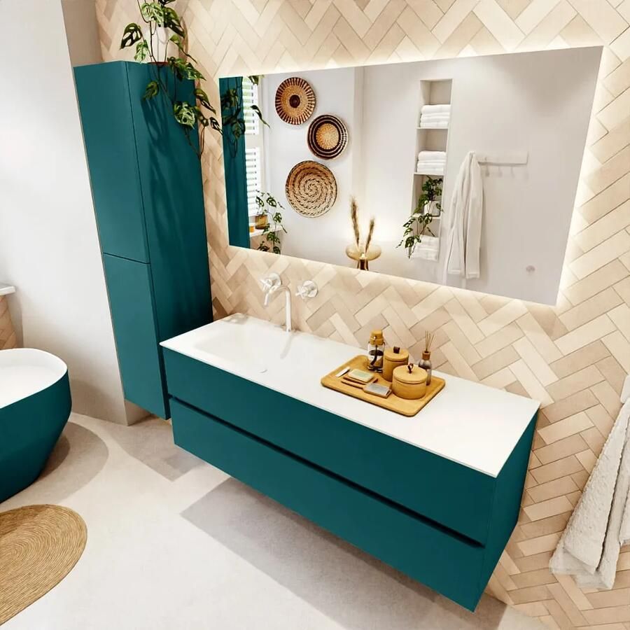 Mondiaz VICA 140cm badmeubel onderkast Smag 2 lades. Wastafel CLOUD links 1 kraangat kleur Talc.