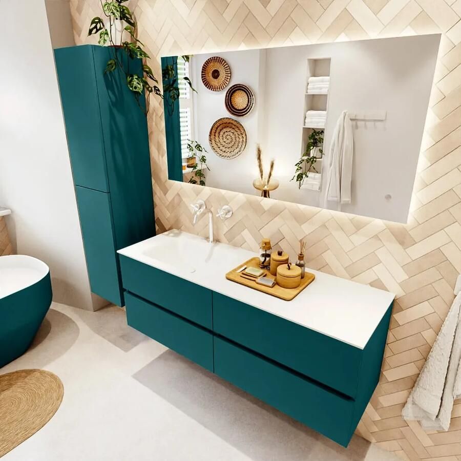 Mondiaz VICA 140cm badmeubel onderkast Smag 4 lades. Wastafel CLOUD links 1 kraangat kleur Talc.