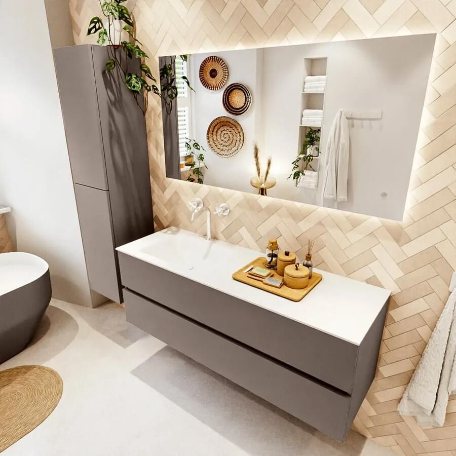 Mondiaz VICA 140cm badmeubel onderkast Smoke 2 lades. Wastafel CLOUD links 1 kraangat kleur Talc. - Foto 2