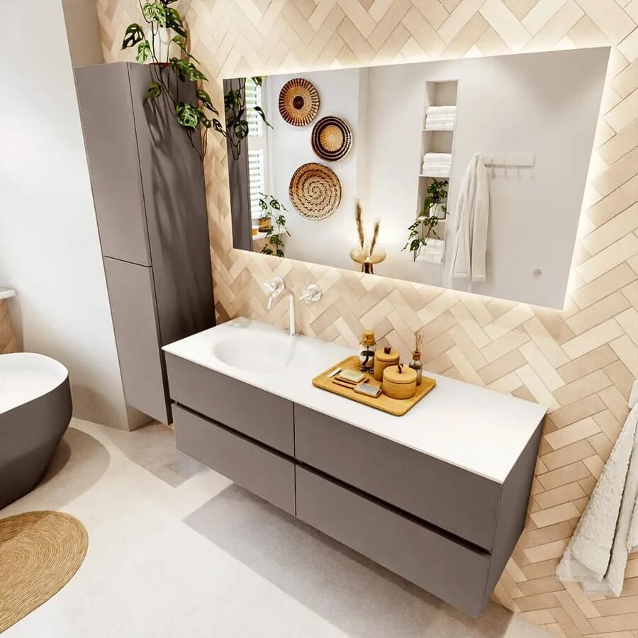 Mondiaz VICA 140cm badmeubel onderkast Smoke 4 lades. Wastafel MOON links 1 kraangat kleur Talc. - Foto 2