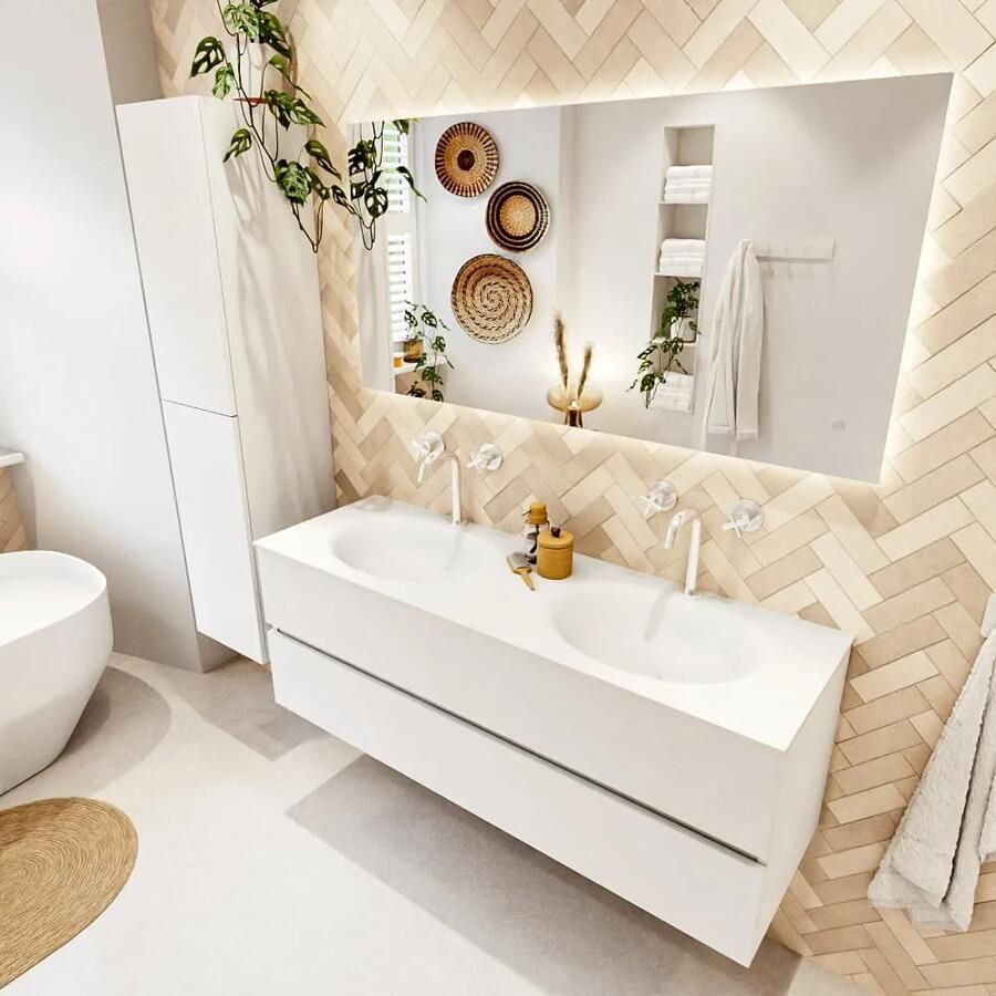 Mondiaz VICA 140cm badmeubel onderkast Talc 2 lades. Wastafel MOON dubbel 2 kraangaten kleur Talc. - Foto 2