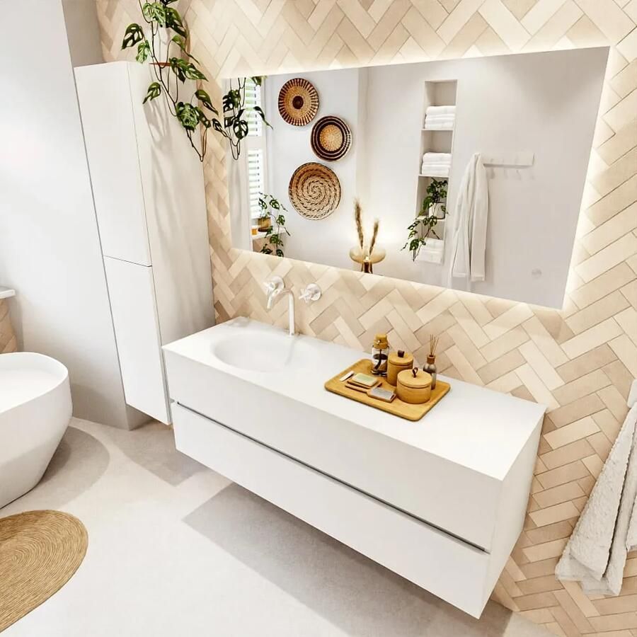 Mondiaz VICA 140cm badmeubel onderkast Talc 2 lades. Wastafel MOON links 1 kraangat kleur Talc. - Foto 2