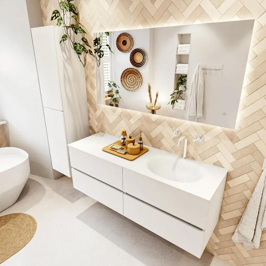 Mondiaz VICA 140cm badmeubel onderkast Talc 4 lades. Wastafel MOON rechts 1 kraangat kleur Talc. - Foto 2