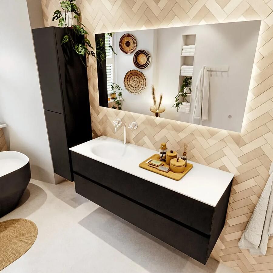 Mondiaz VICA 140cm badmeubel onderkast Urban 2 lades. Wastafel MOON links 1 kraangat kleur Talc. - Foto 2