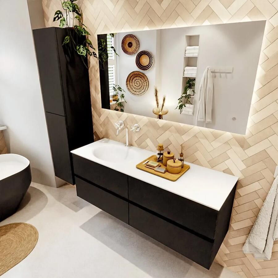 Mondiaz VICA 140cm badmeubel onderkast Urban 4 lades. Wastafel MOON links 1 kraangat kleur Talc. - Foto 2