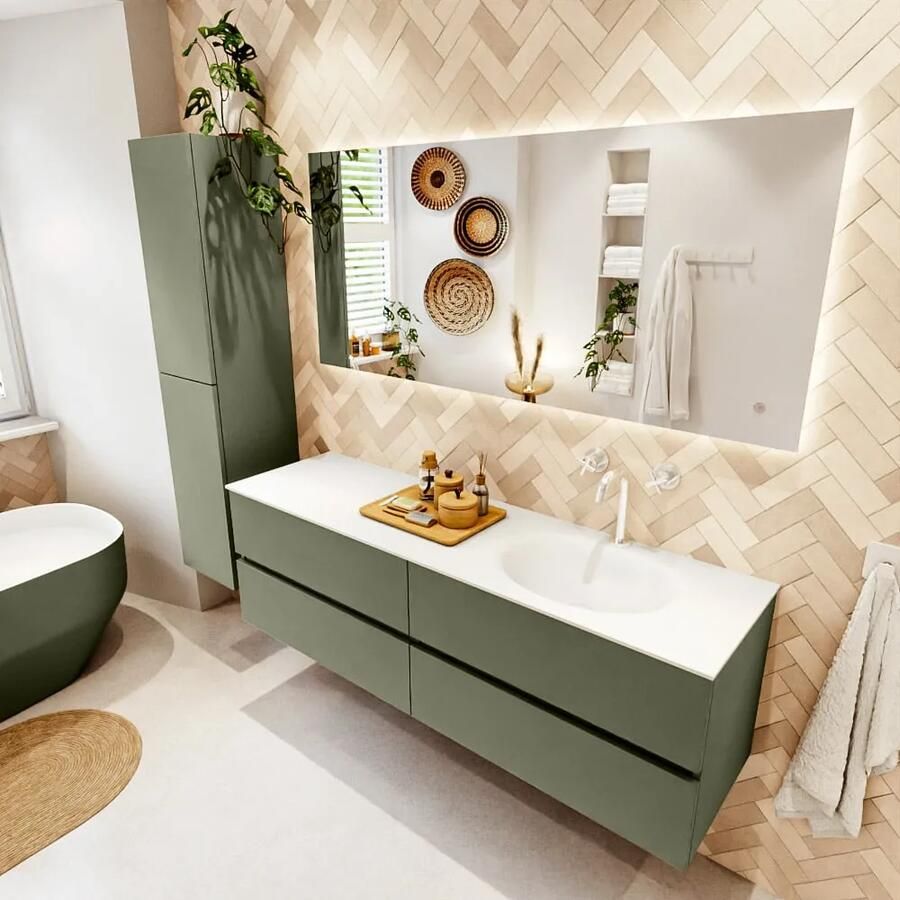 Mondiaz VICA 160cm badmeubel onderkast Army 4 lades. Wastafel MOON rechts 1 kraangat kleur Talc. - Foto 2