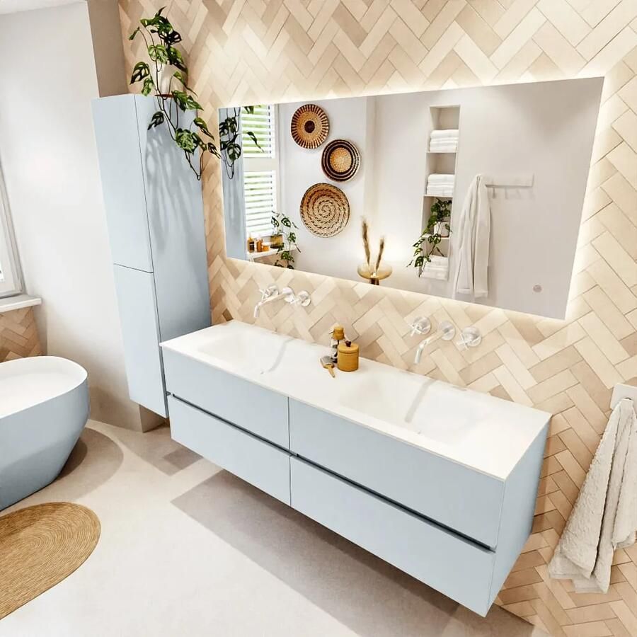 Mondiaz VICA 160cm badmeubel onderkast Clay 4 lades. Wastafel CLOUD dubbel zonder kraangat kleur Talc. - Foto 2