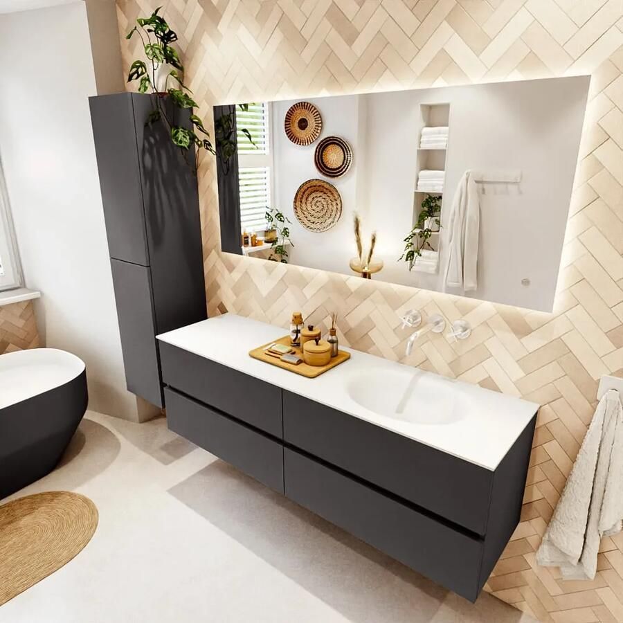 Mondiaz VICA 160cm badmeubel onderkast Dark Grey 4 lades. Wastafel MOON rechts zonder kraangat kleur Talc. - Foto 2