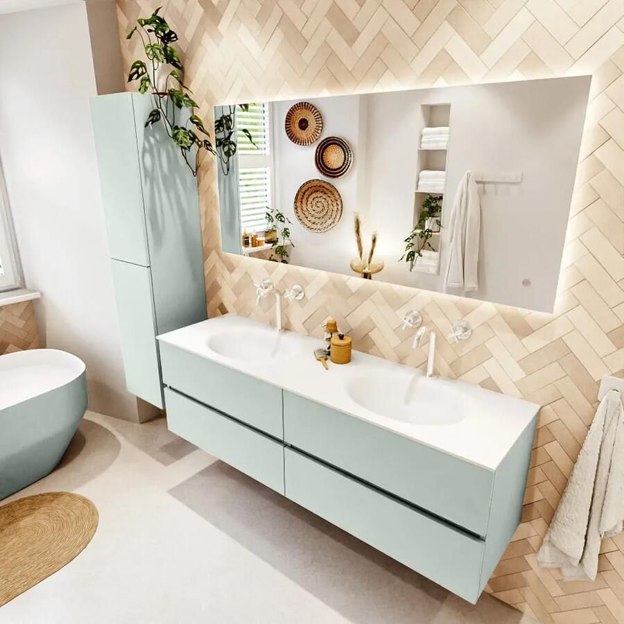 Mondiaz VICA 160cm badmeubel onderkast Greey 4 lades. Wastafel MOON dubbel 2 kraangaten kleur Talc. - Foto 2