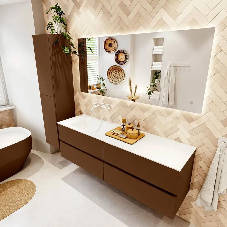 Mondiaz VICA 160cm badmeubel onderkast Rust 4 lades. Wastafel CLOUD links zonder kraangat kleur Talc.