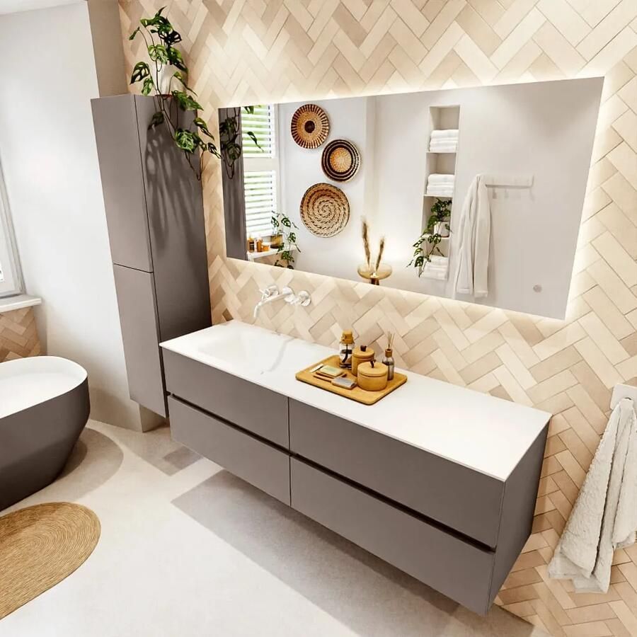 Mondiaz VICA 160cm badmeubel onderkast Smoke 4 lades. Wastafel CLOUD links zonder kraangat kleur Talc. - Foto 2