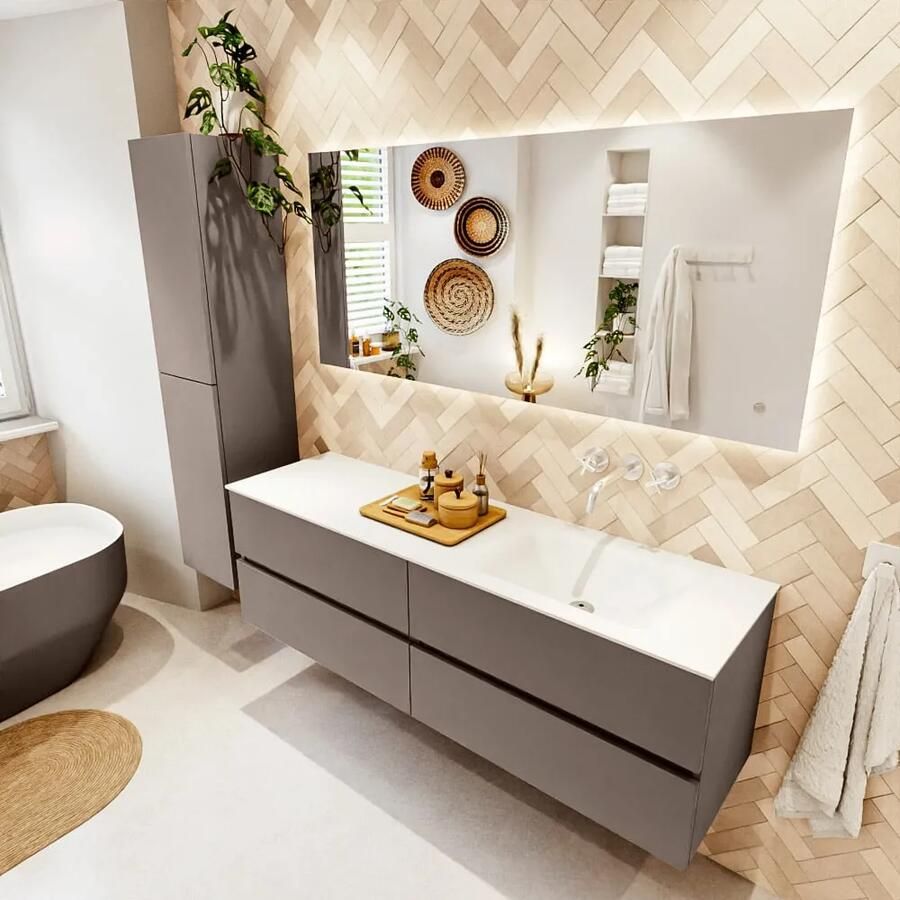 Mondiaz VICA 160cm badmeubel onderkast Smoke 4 lades. Wastafel CLOUD rechts zonder kraangat kleur Talc. - Foto 2