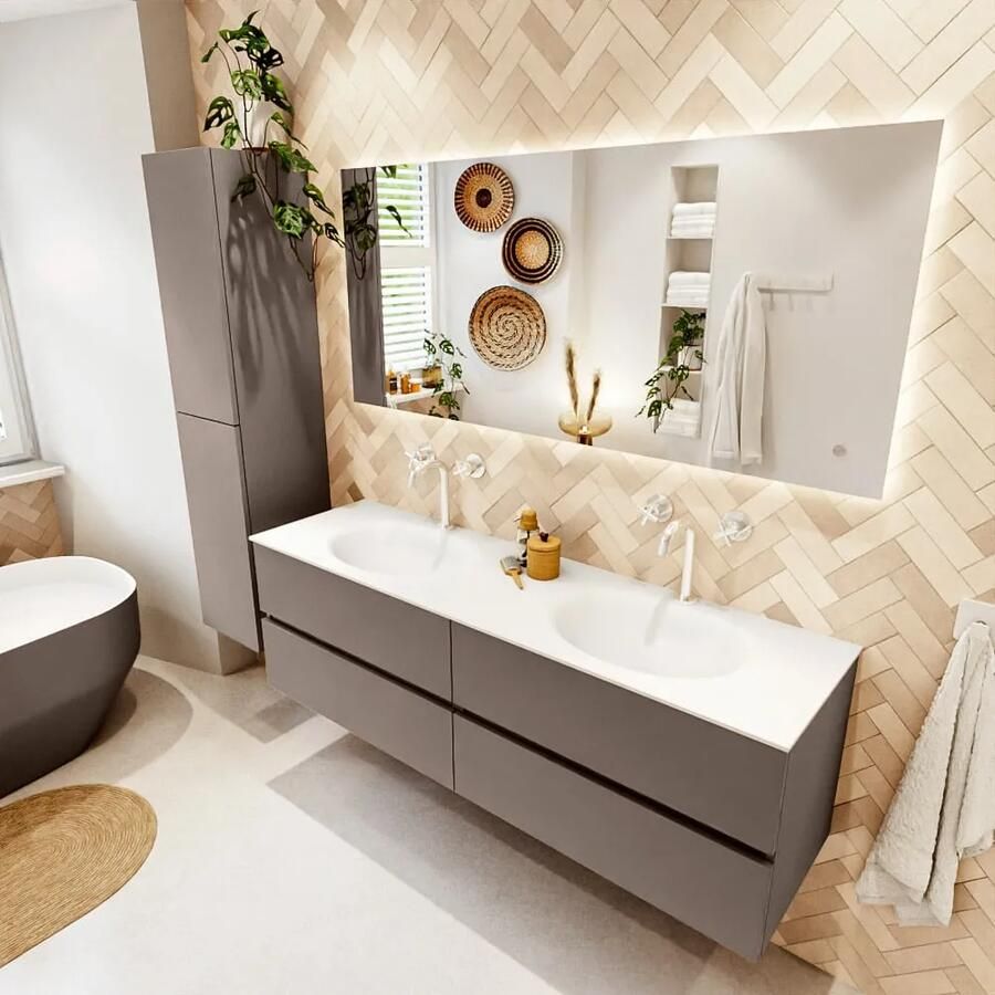 Mondiaz VICA 160cm badmeubel onderkast Smoke 4 lades. Wastafel MOON dubbel 2 kraangaten kleur Talc. - Foto 2