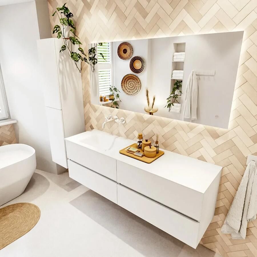 Mondiaz VICA 160cm badmeubel onderkast Talc 4 lades. Wastafel CLOUD links zonder kraangat kleur Talc. - Foto 2