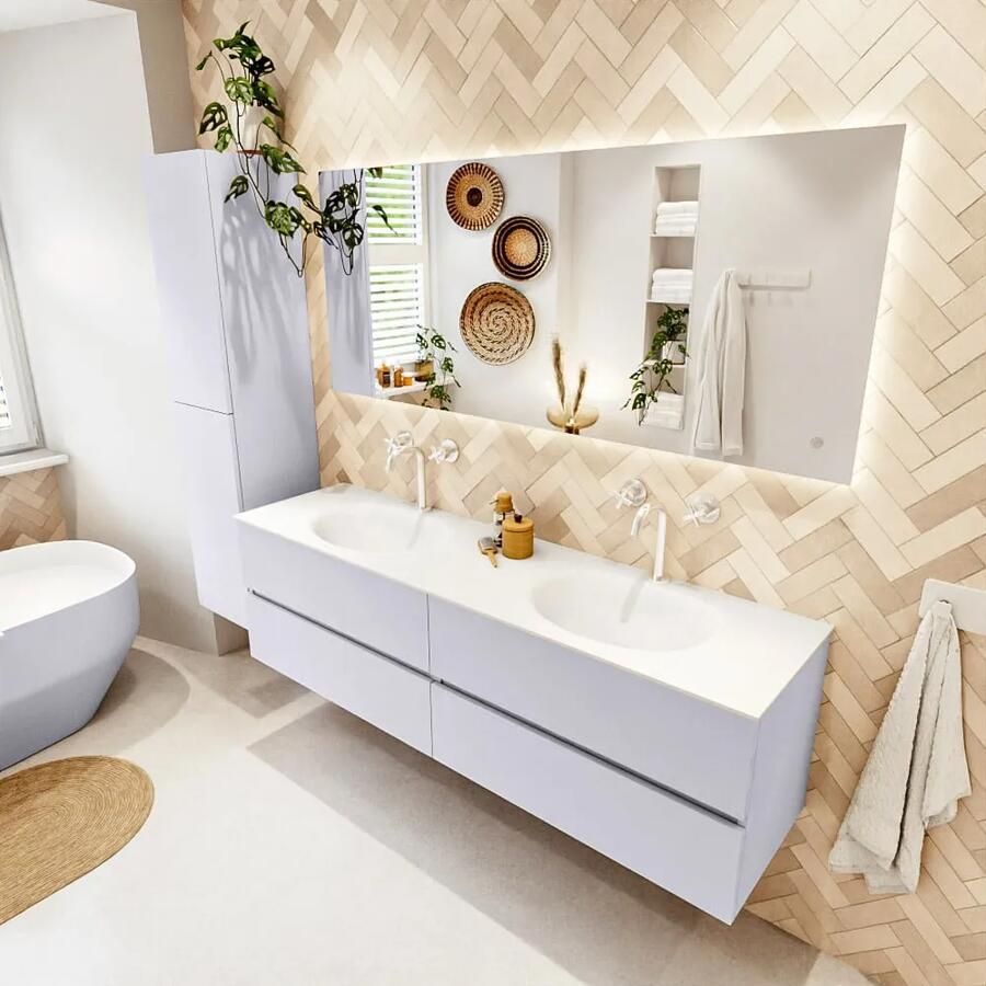 Mondiaz VICA 170cm badmeubel onderkast Cale 4 lades. Wastafel MOON dubbel 2 kraangaten kleur Talc.