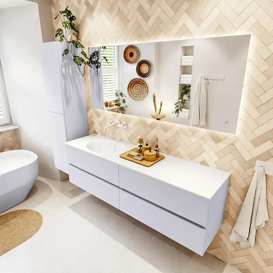 Mondiaz VICA 170cm badmeubel onderkast Cale 4 lades. Wastafel MOON links zonder kraangat kleur Talc.