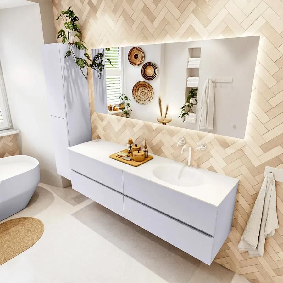 Mondiaz VICA 170cm badmeubel onderkast Cale 4 lades. Wastafel MOON rechts 1 kraangat kleur Talc.