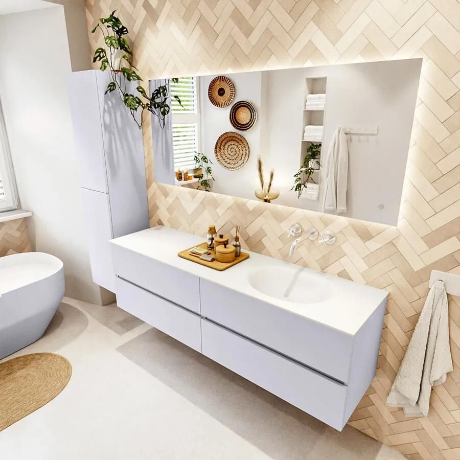 Mondiaz VICA 170cm badmeubel onderkast Cale 4 lades. Wastafel MOON rechts zonder kraangat kleur Talc.