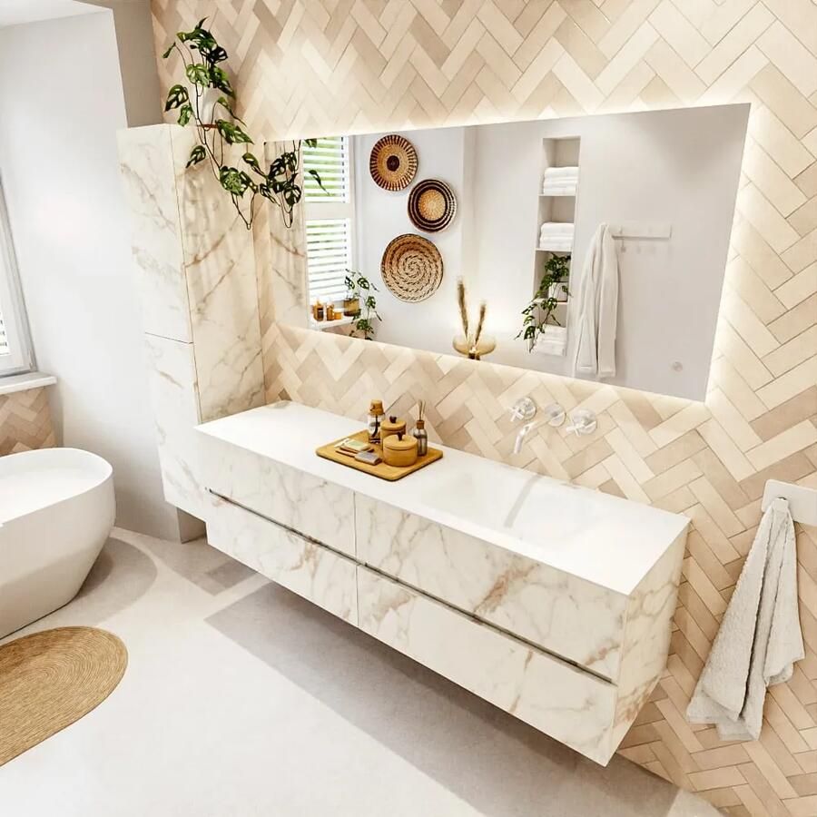 Mondiaz VICA 170cm badmeubel onderkast Carrara 4 lades. Wastafel CLOUD rechts zonder kraangat kleur Talc. - Foto 2