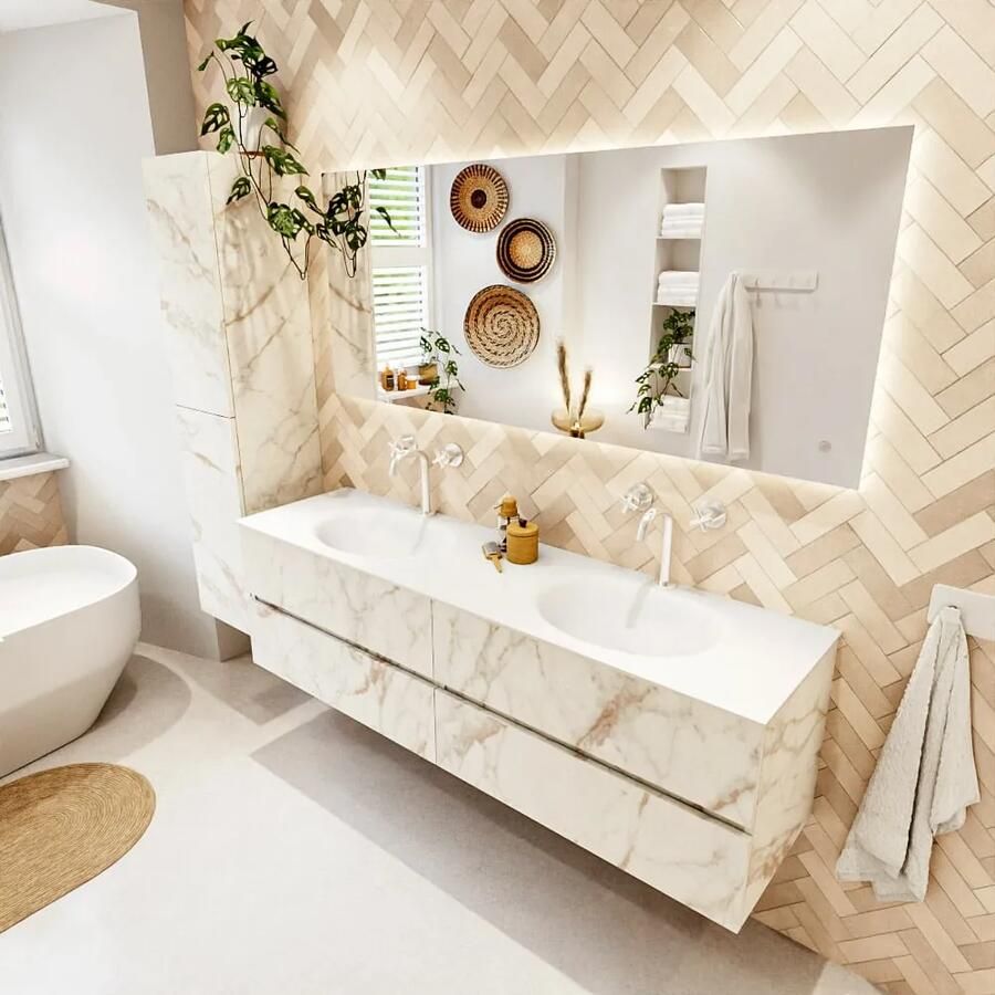 Mondiaz VICA 170cm badmeubel onderkast Carrara 4 lades. Wastafel MOON dubbel 2 kraangaten kleur Talc. - Foto 2