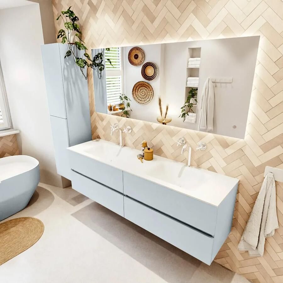 Mondiaz VICA 170cm badmeubel onderkast Clay 4 lades. Wastafel CLOUD dubbel 2 kraangaten kleur Talc.