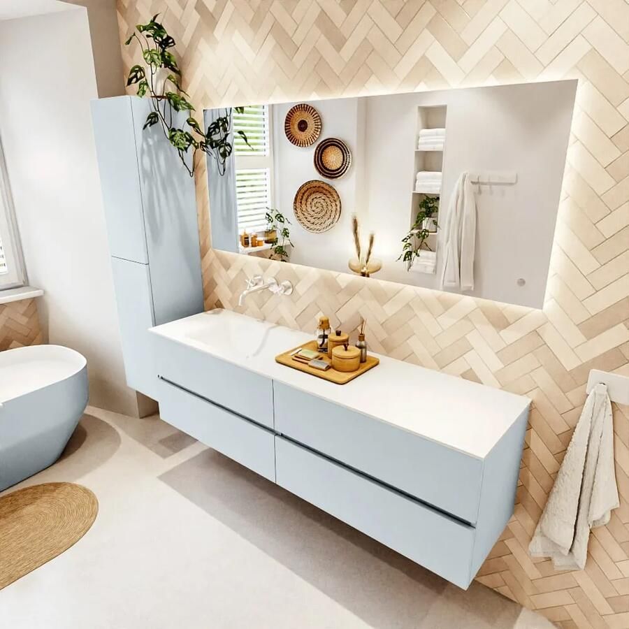 Mondiaz VICA 170cm badmeubel onderkast Clay 4 lades. Wastafel CLOUD links zonder kraangat kleur Talc.